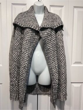 Theory Black/White Wool Blend Open Face Chunky Knit Cardigan Sweater Size M‎